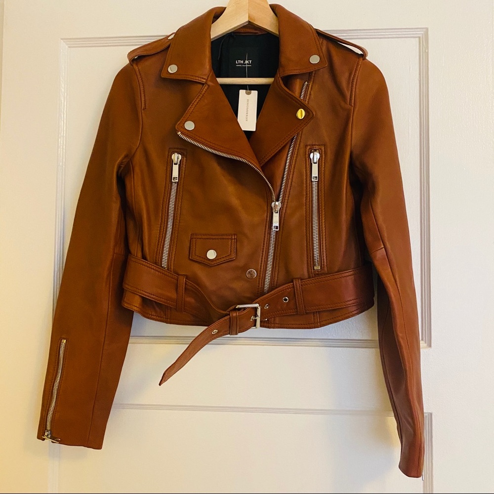 LTH JKT Mya Cropped Biker Cognac Brown Jacket NWT - Picture 7 of 10